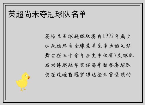 英超尚未夺冠球队名单